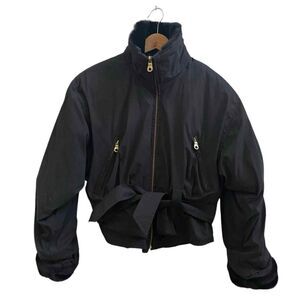 Andrew Marc Black Faux Fur Trim Thermo Zip Belted Jacket Size Small